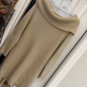 halogen Cozy Tan Off-Shoulder Sweater Dress -/@@